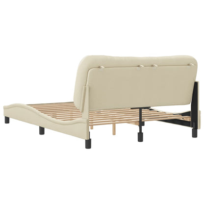 Estrutura de cama c/ cabeceira tecido cor creme 140x190 cm