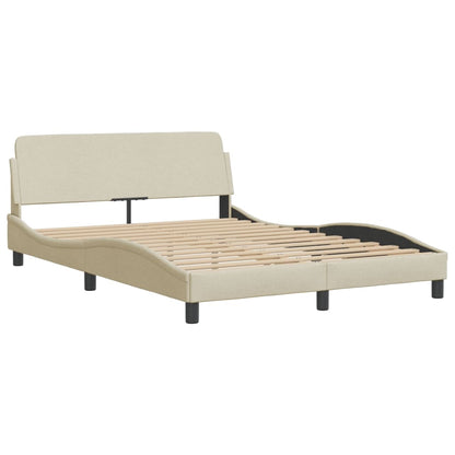 Estrutura de cama c/ cabeceira tecido cor creme 140x190 cm