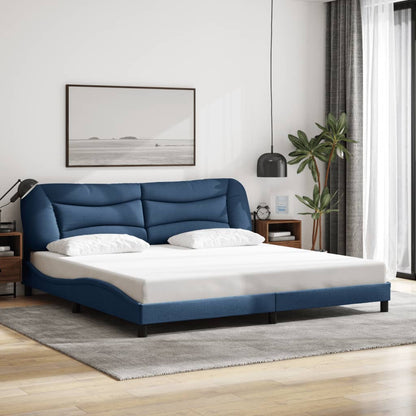 Estrutura de cama com cabeceira 200x200 cm tecido azul