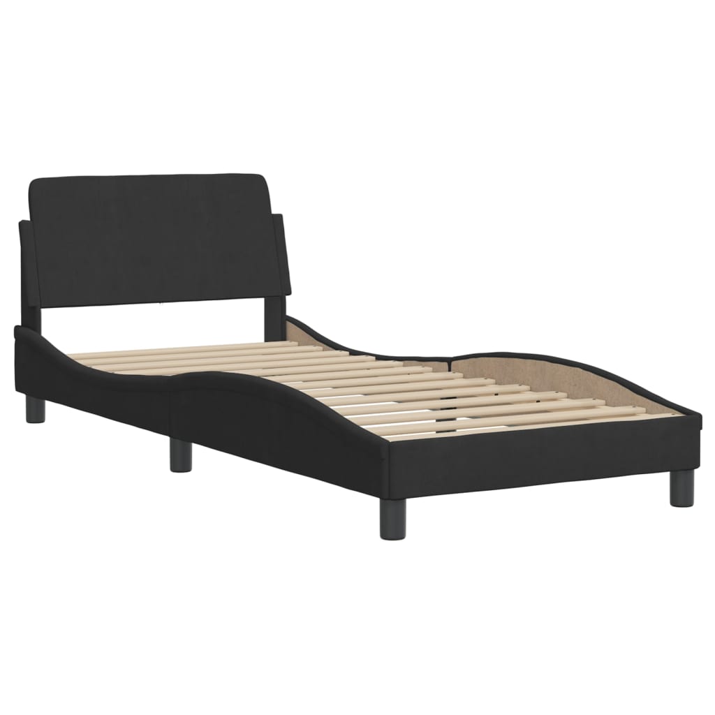 Estrutura de cama c/ cabeceira 90x190 cm veludo preto