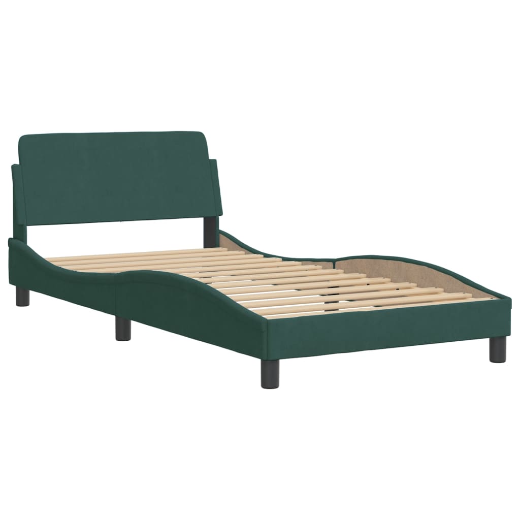 Estrutura de cama c/ cabeceira 100x200 cm veludo verde-escuro