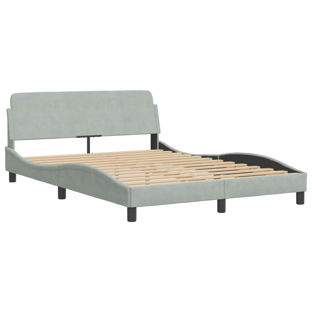 Estrutura de cama c/ cabeceira 140x190 cm veludo cinzento-claro