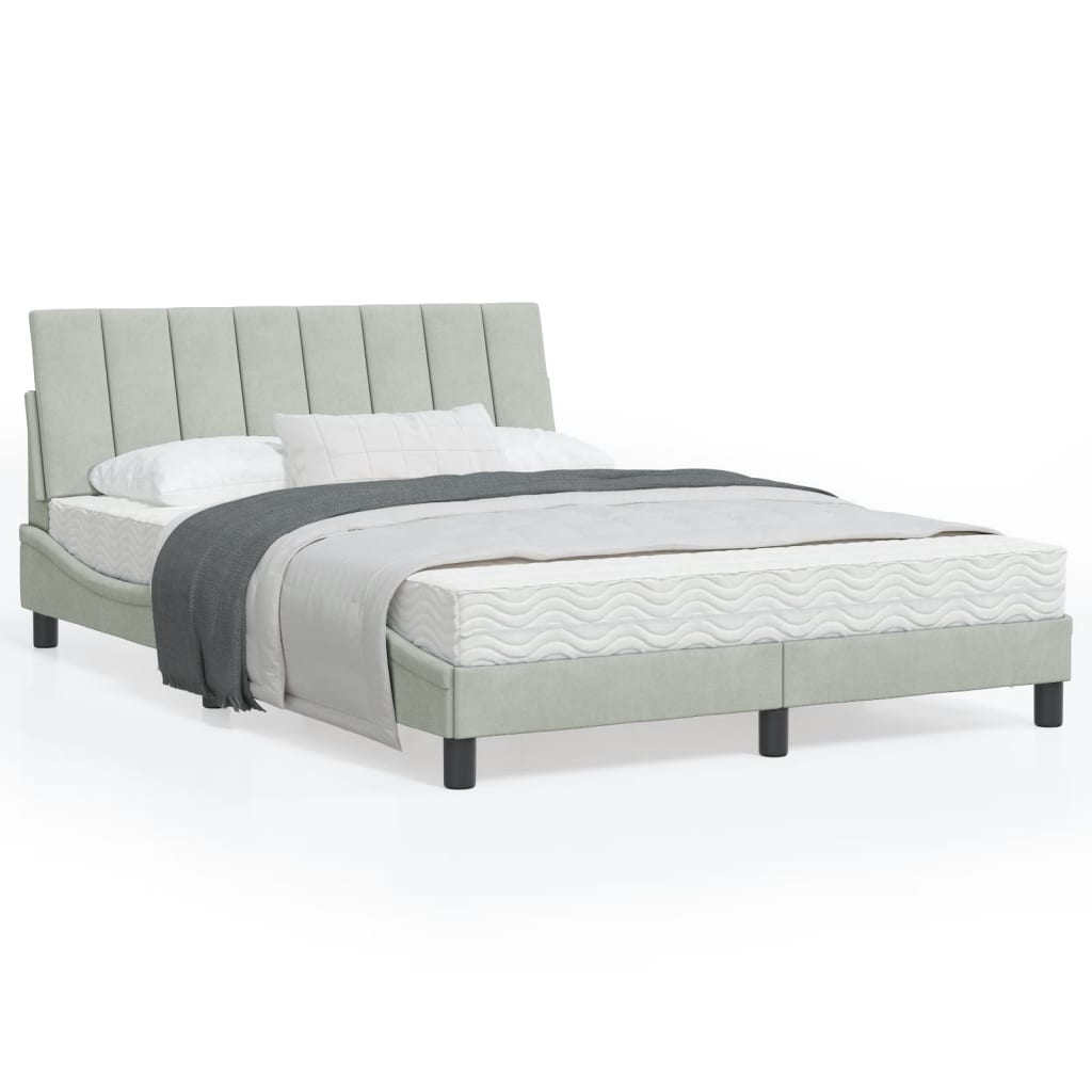 Estrutura de cama c/ cabeceira 140x190 cm veludo cinzento-claro