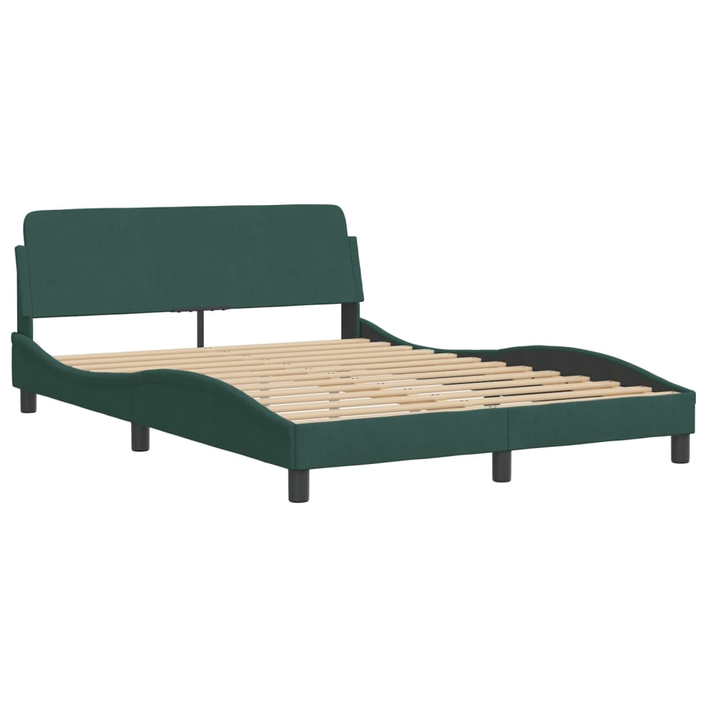 Estrutura de cama c/ cabeceira 140x190 cm veludo verde-escuro