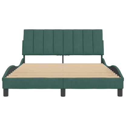 Estrutura de cama c/ cabeceira 140x190 cm veludo verde-escuro