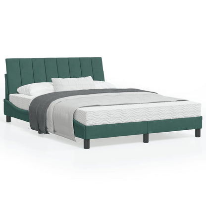 Estrutura de cama c/ cabeceira 140x190 cm veludo verde-escuro