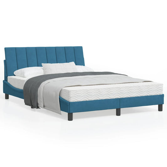 Estrutura de cama com cabeceira 140x190 cm veludo azul