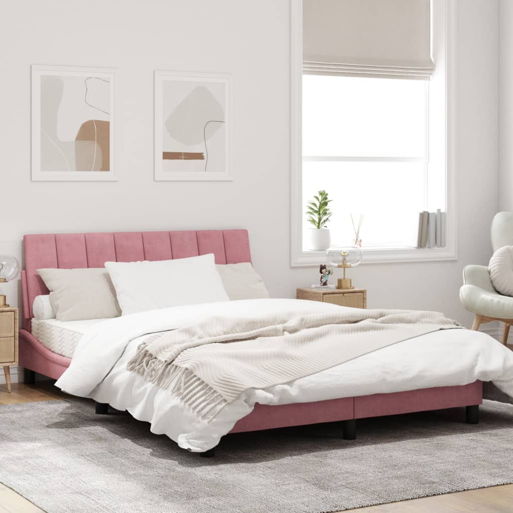 Estrutura de cama c/ cabeceira 140x190 cm veludo rosa