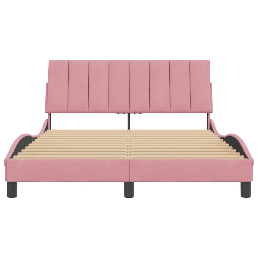 Estrutura de cama c/ cabeceira 140x190 cm veludo rosa