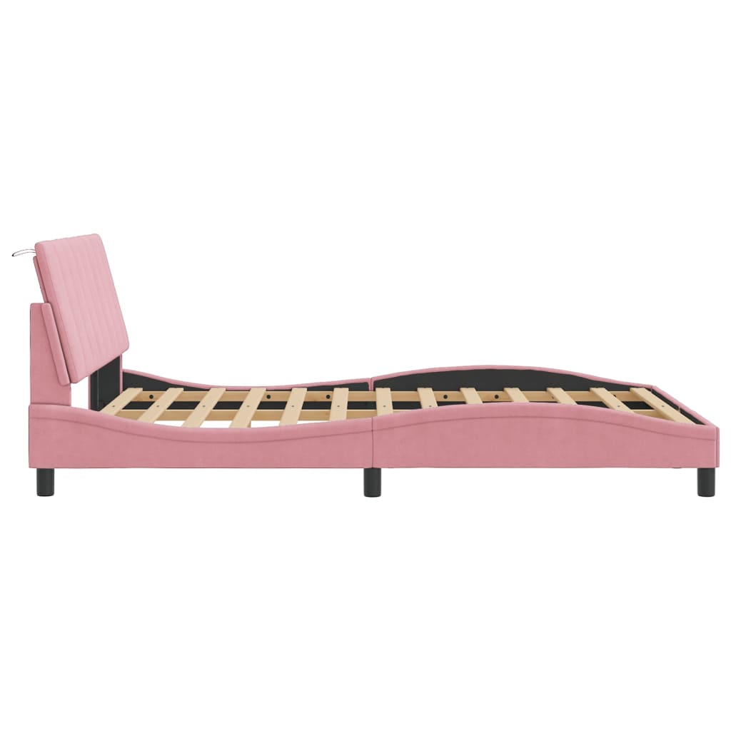 Estrutura de cama c/ cabeceira 140x190 cm veludo rosa