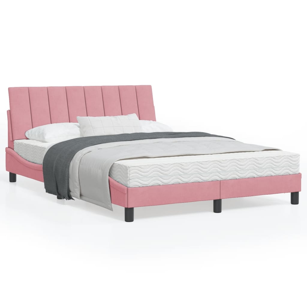 Estrutura de cama c/ cabeceira 140x190 cm veludo rosa