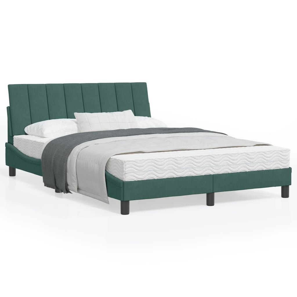 Estrutura de cama c/ cabeceira 140x200 cm veludo verde-escuro