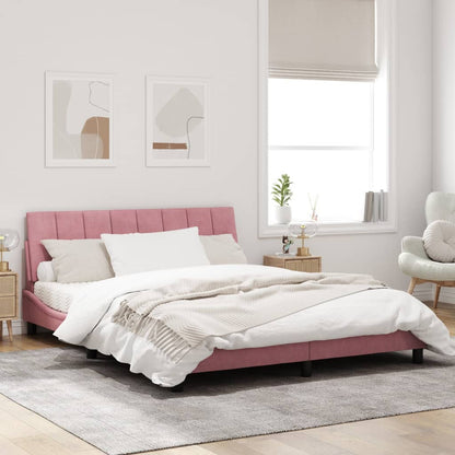 Estrutura de cama c/ cabeceira 160x200 cm veludo rosa