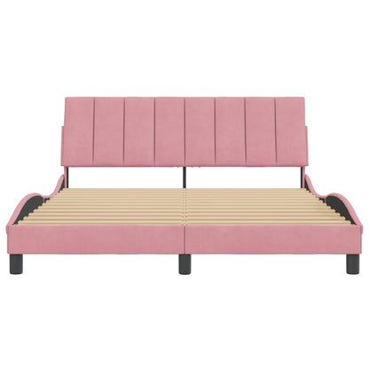 Estrutura de cama c/ cabeceira 160x200 cm veludo rosa