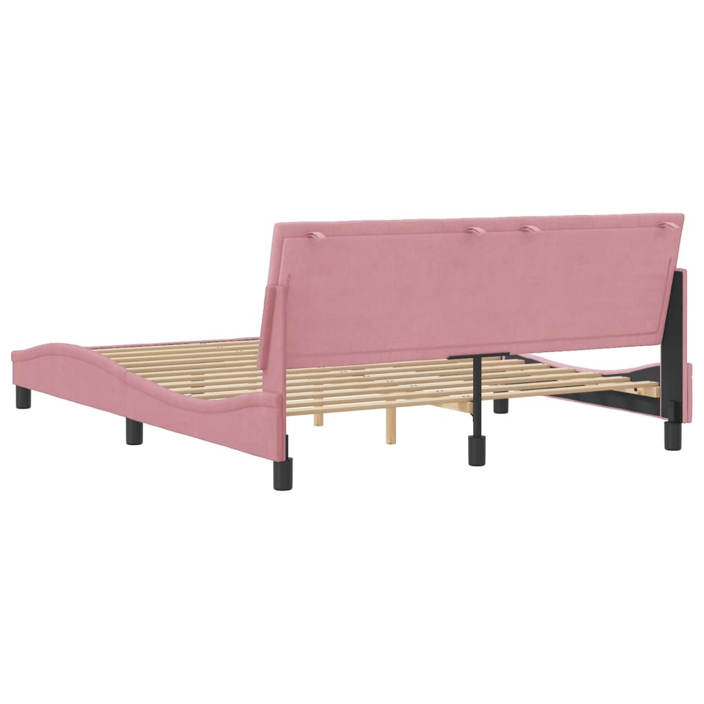 Estrutura de cama c/ cabeceira 160x200 cm veludo rosa