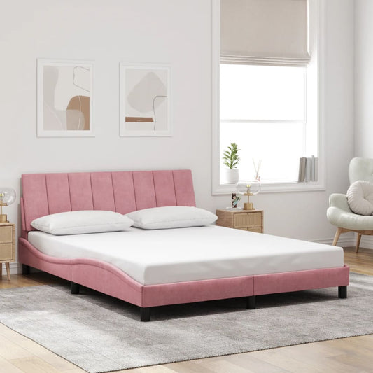 Estrutura de cama c/ cabeceira 160x200 cm veludo rosa