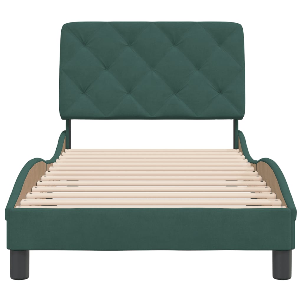 Estrutura de cama c/ cabeceira 90x190 cm veludo verde-escuro