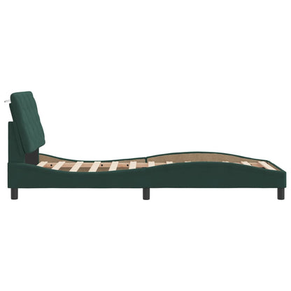 Estrutura de cama c/ cabeceira 90x190 cm veludo verde-escuro