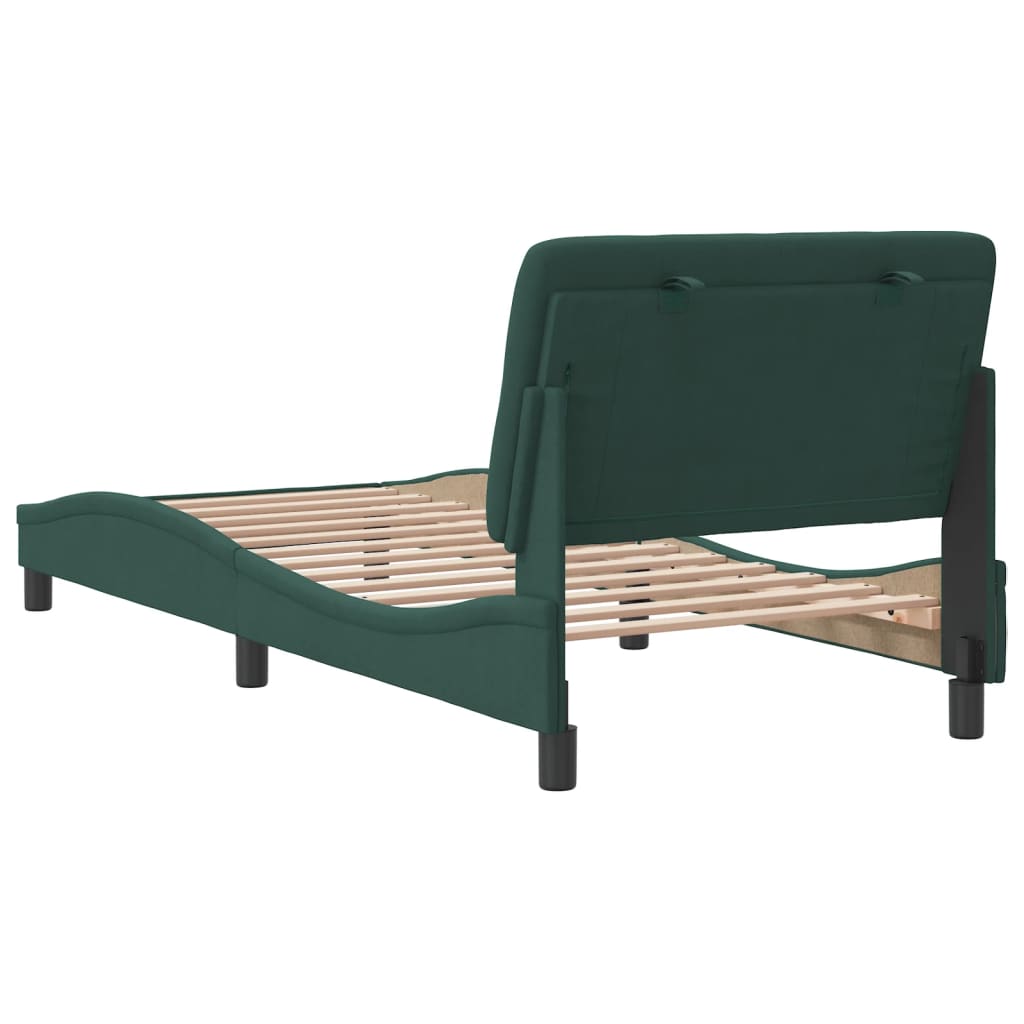 Estrutura de cama c/ cabeceira 90x190 cm veludo verde-escuro