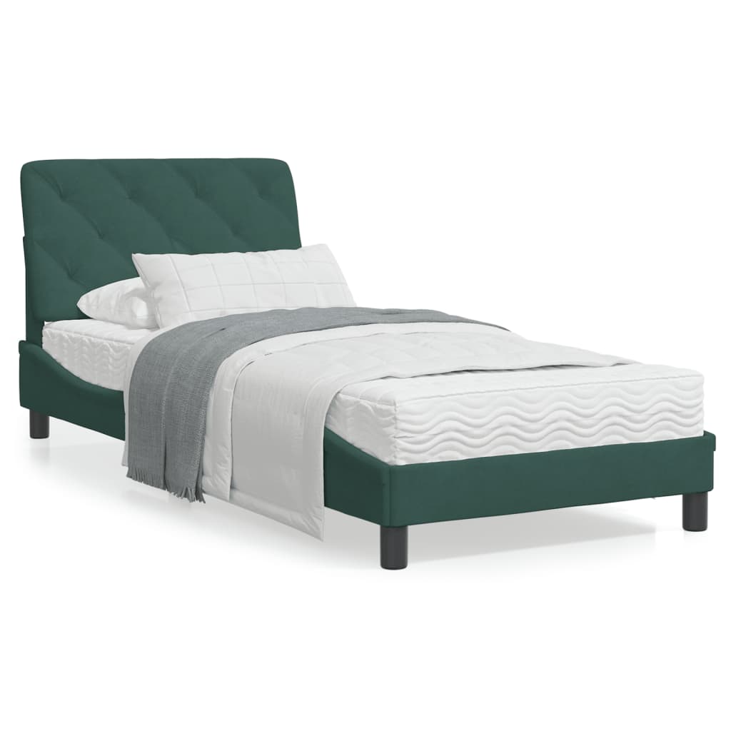 Estrutura de cama c/ cabeceira 90x190 cm veludo verde-escuro