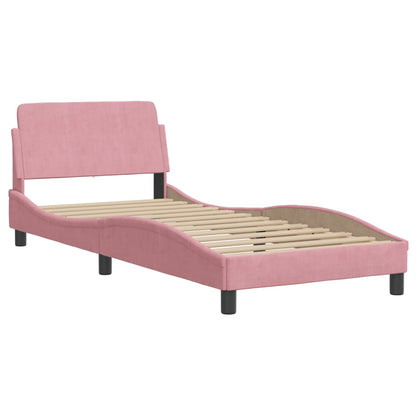 Estrutura de cama c/ cabeceira 90x190 cm veludo rosa