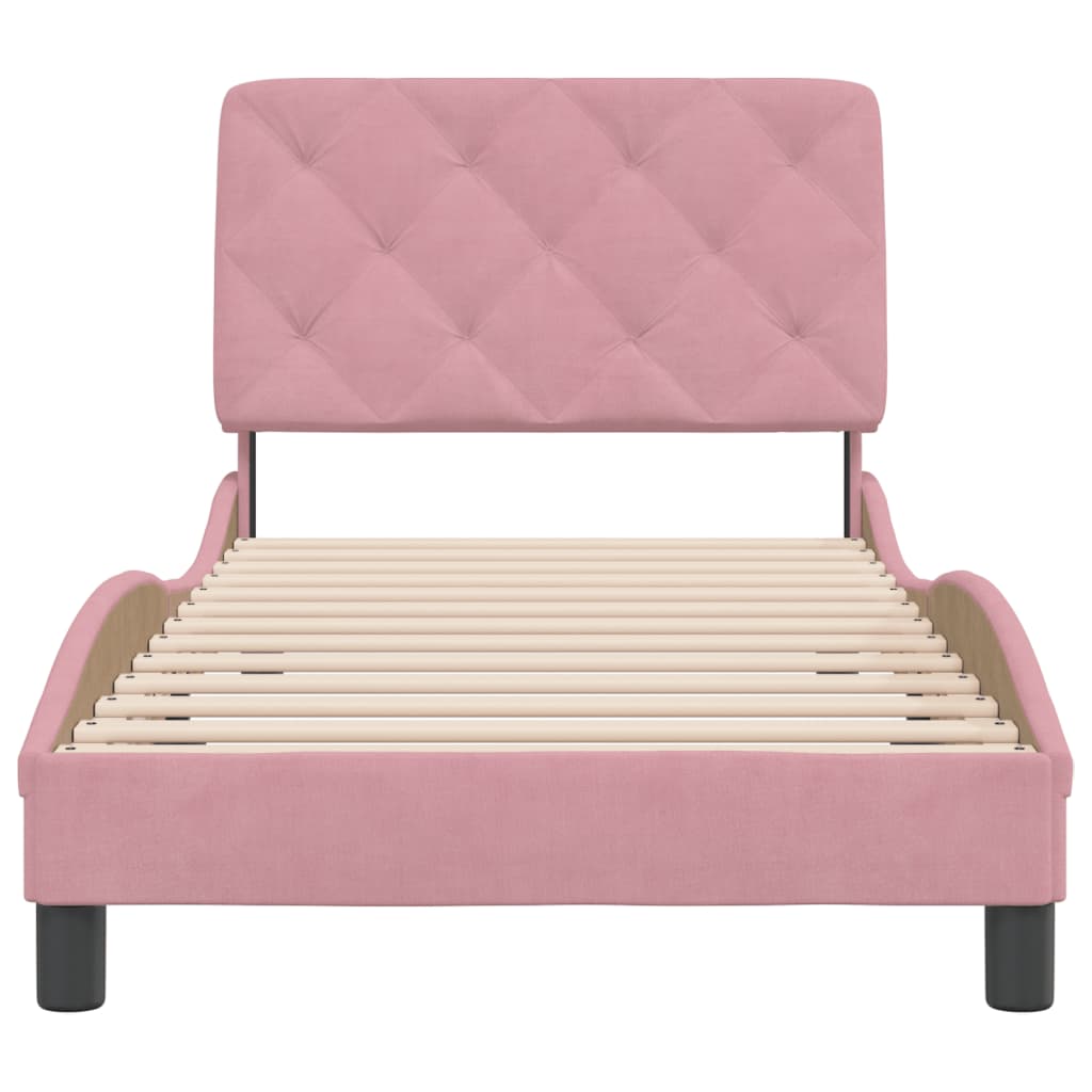 Estrutura de cama c/ cabeceira 90x190 cm veludo rosa