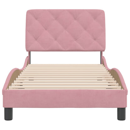 Estrutura de cama c/ cabeceira 90x190 cm veludo rosa