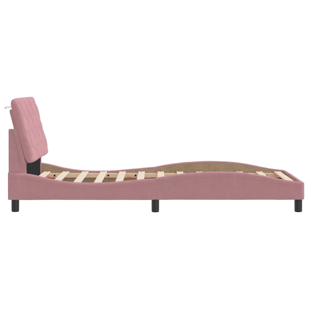 Estrutura de cama c/ cabeceira 90x190 cm veludo rosa