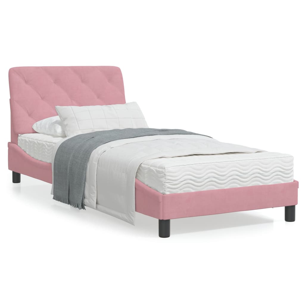 Estrutura de cama c/ cabeceira 90x190 cm veludo rosa