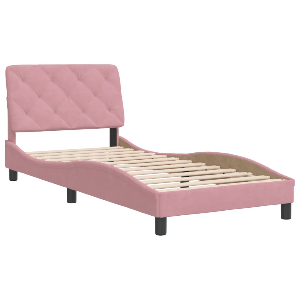 Estrutura de cama c/ cabeceira 90x200 cm veludo rosa