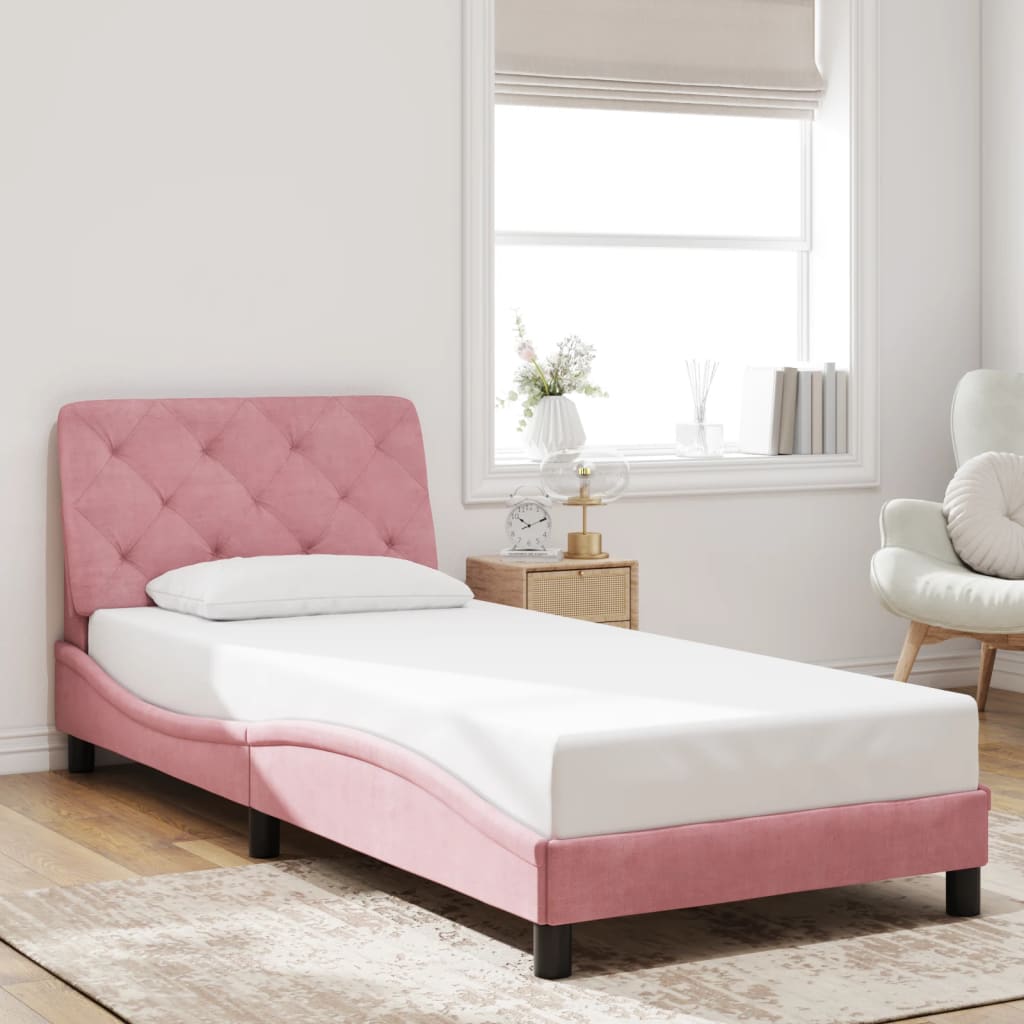 Estrutura de cama c/ cabeceira 90x200 cm veludo rosa