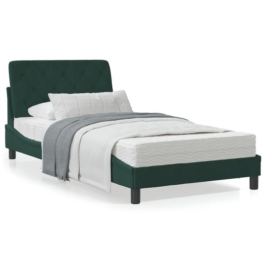 Estrutura de cama c/ cabeceira 100x200 cm veludo verde-escuro