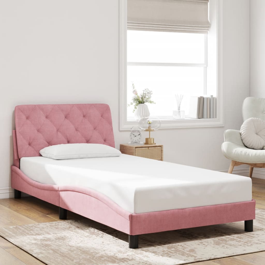 Estrutura de cama c/ cabeceira 100x200 cm veludo rosa