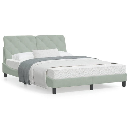 Estrutura de cama c/ cabeceira 140x190 cm veludo cinzento-claro