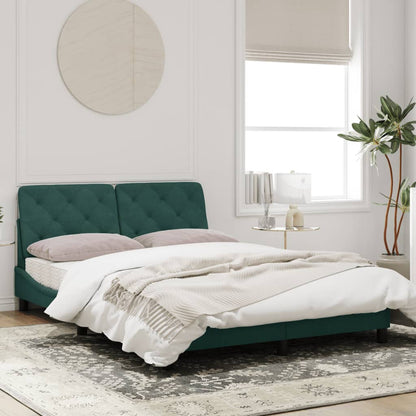 Estrutura de cama c/ cabeceira 140x190 cm veludo verde-escuro