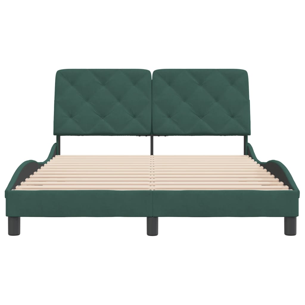 Estrutura de cama c/ cabeceira 140x190 cm veludo verde-escuro