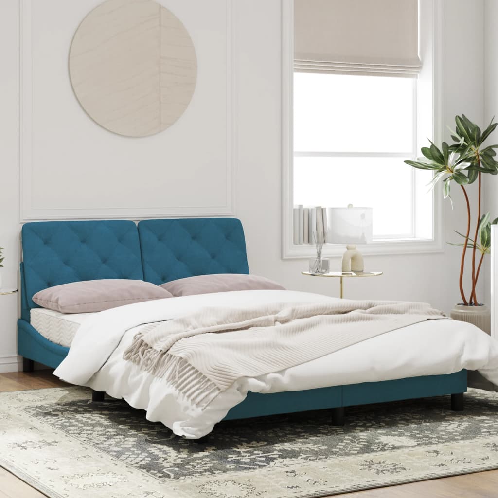 Estrutura de cama com cabeceira 140x190 cm veludo azul