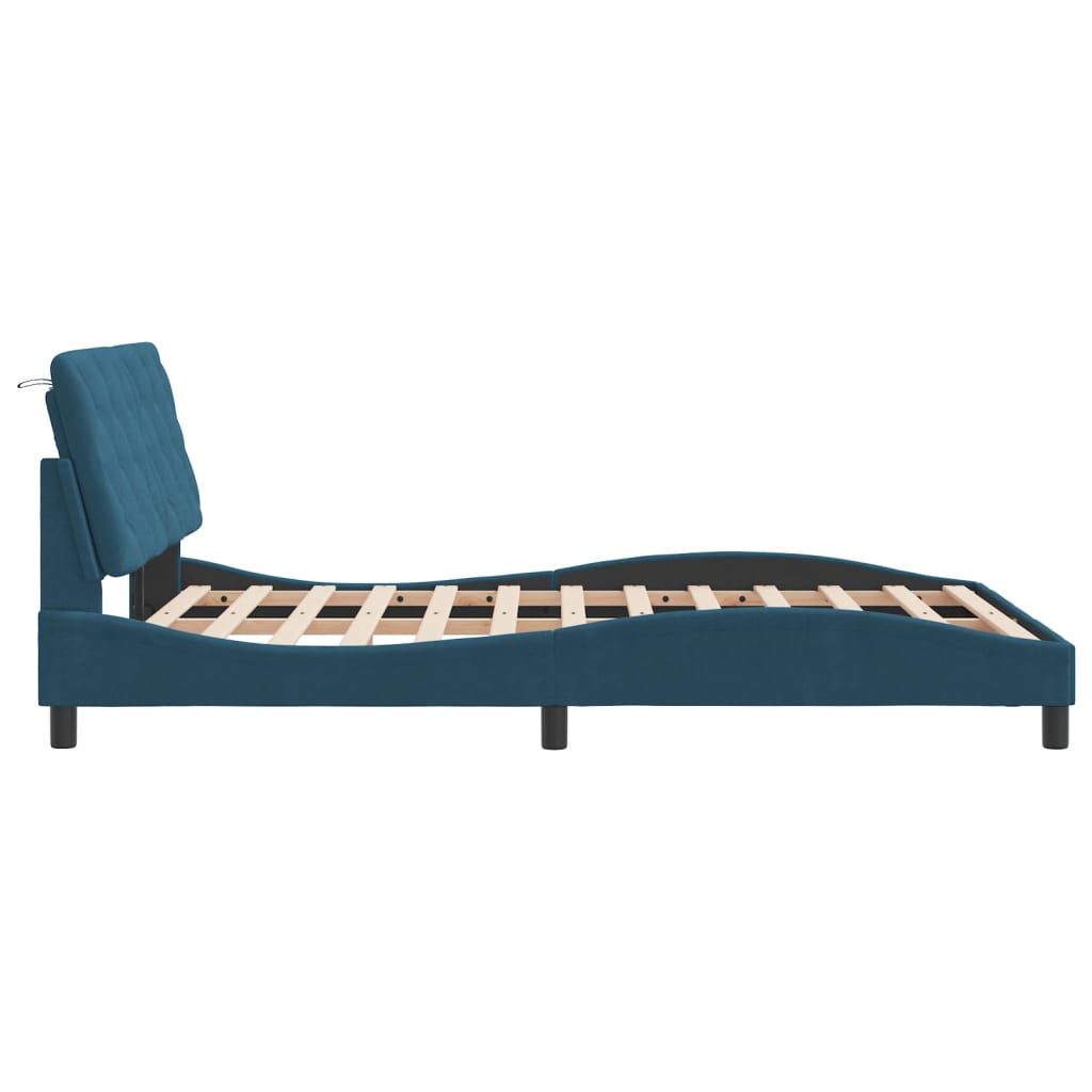 Estrutura de cama com cabeceira 140x190 cm veludo azul