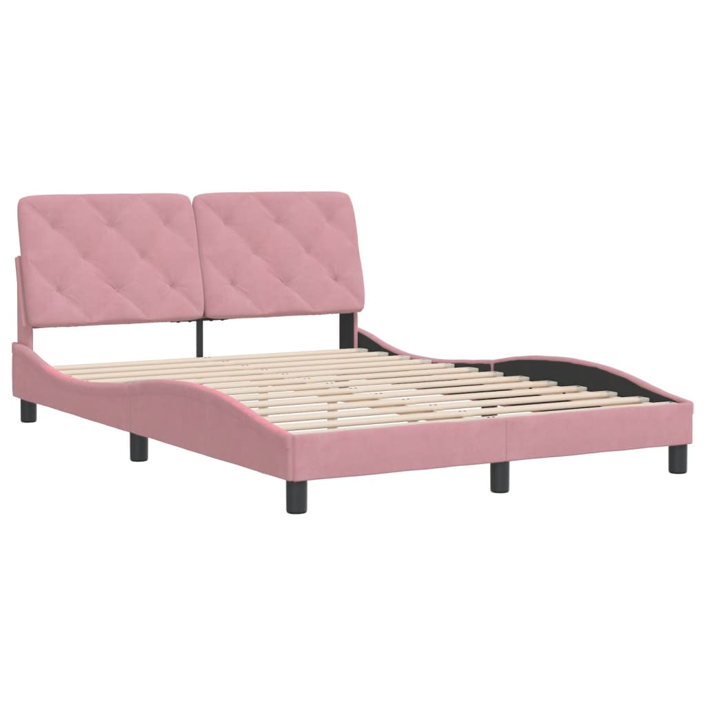 Estrutura de cama c/ cabeceira 140x190 cm veludo rosa