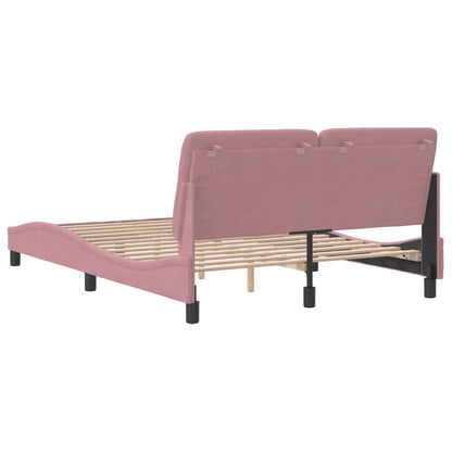 Estrutura de cama c/ cabeceira 140x190 cm veludo rosa