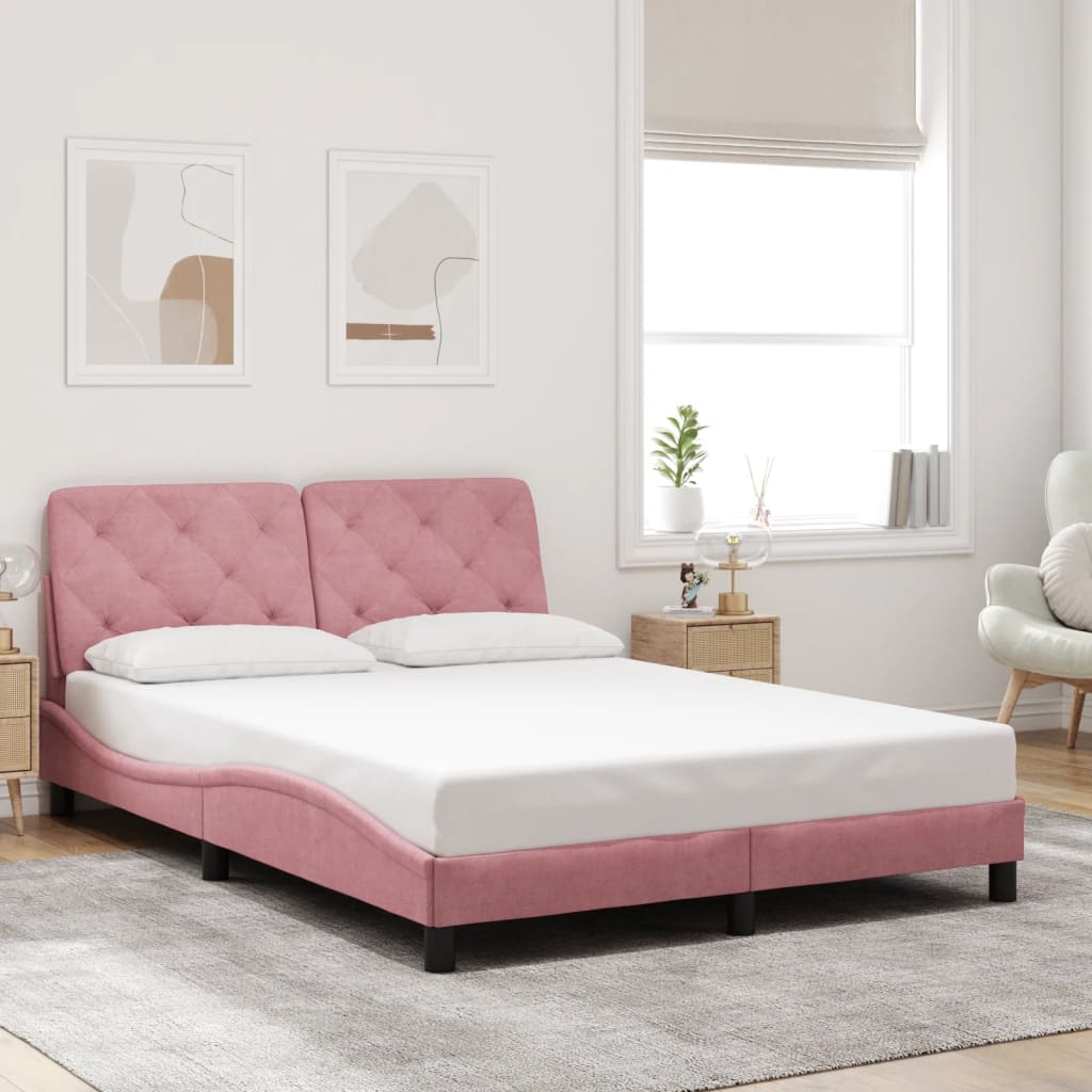 Estrutura de cama c/ cabeceira 140x190 cm veludo rosa