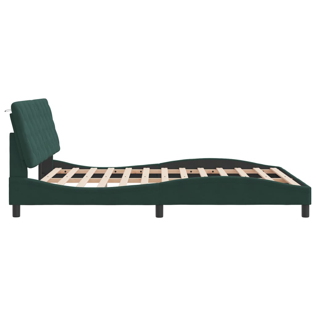 Estrutura de cama c/ cabeceira 160x200 cm veludo verde-escuro