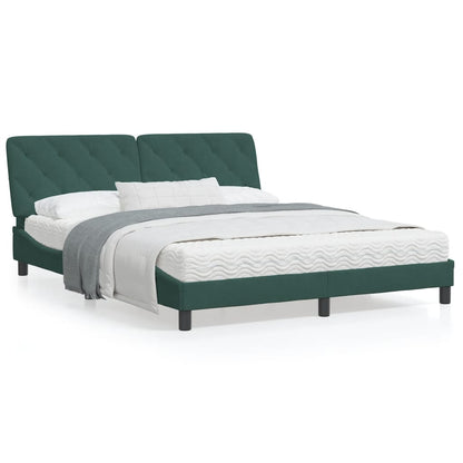 Estrutura de cama c/ cabeceira 160x200 cm veludo verde-escuro