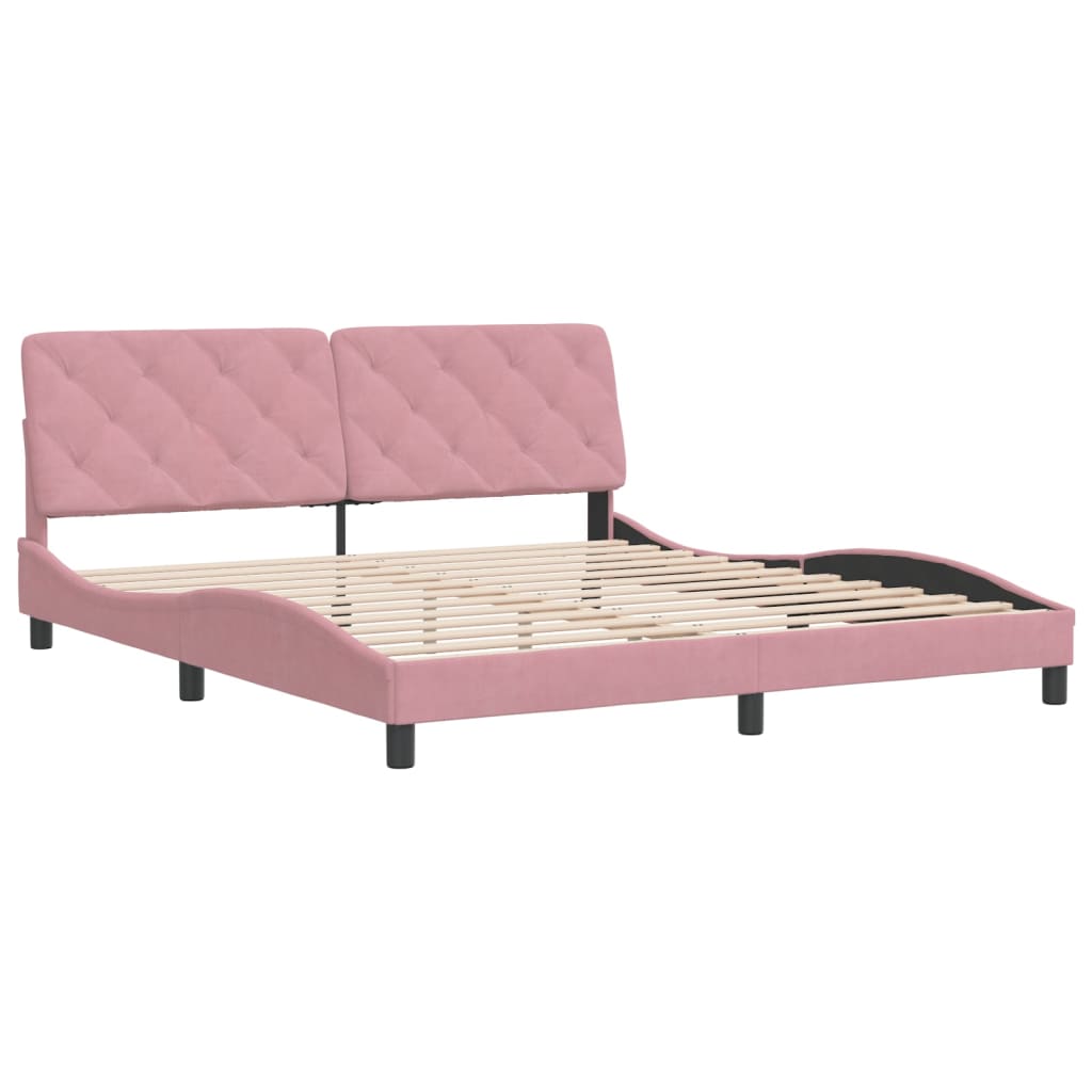 Estrutura de cama c/ cabeceira 180x200 cm veludo rosa