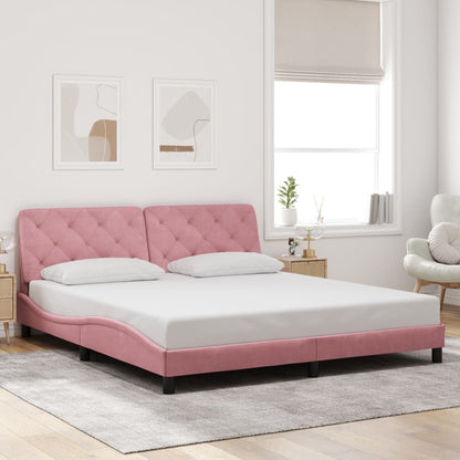 Estrutura de cama c/ cabeceira 180x200 cm veludo rosa