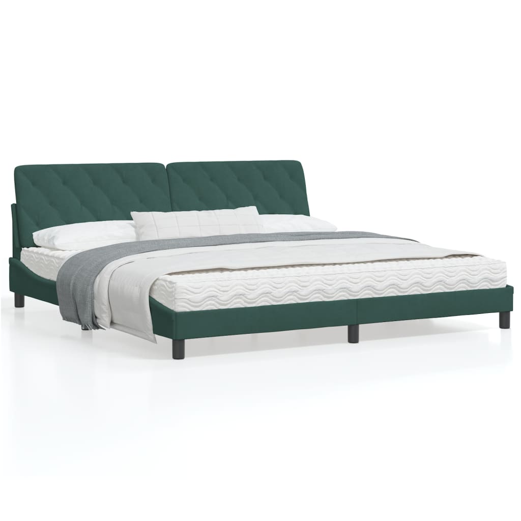 Estrutura de cama c/ cabeceira 200x200 cm veludo verde-escuro