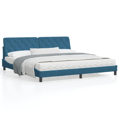 Estrutura de cama c/ cabeceira 200x200 cm veludo azul