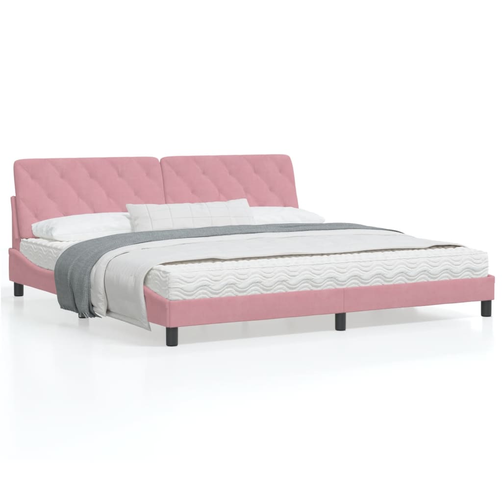 Estrutura de cama c/ cabeceira 200x200 cm veludo rosa