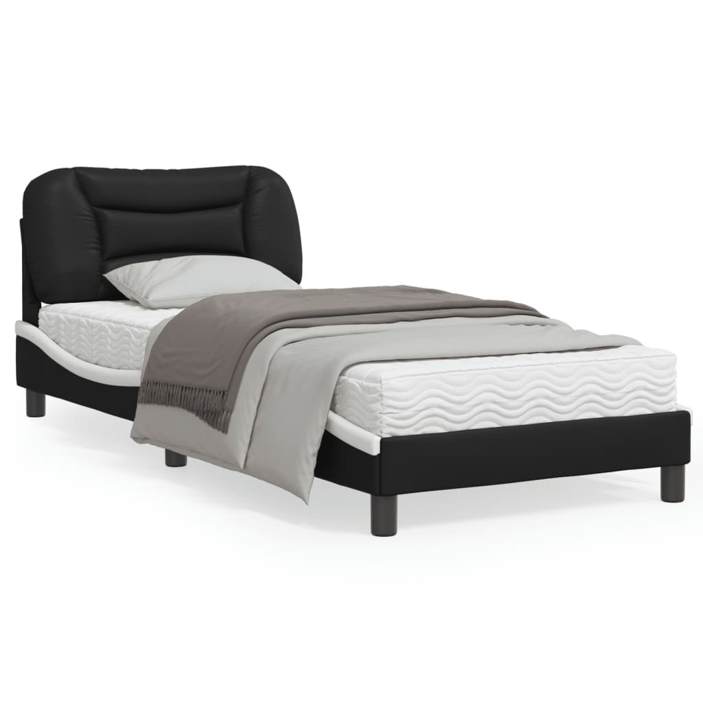 Estrutura cama c/ cabeceira couro artif. 80x200 cm preto/branco