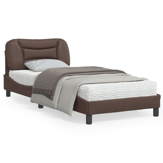 Estrutura cama c/ cabeceira couro artificial 90x190 cm castanho